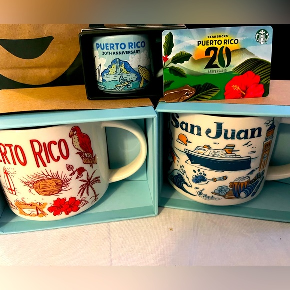 Lot 4 Starbucks Coffee Puerto Rico Items San Juan Mug Cup Set Espresso Card New - Picture 1 of 16